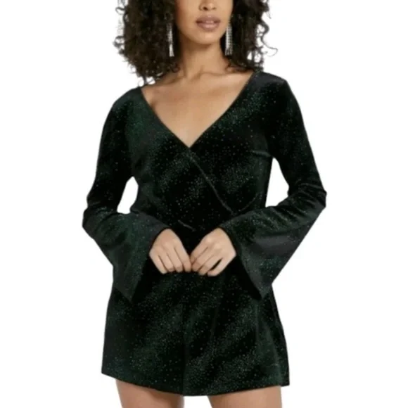green emerald velvet dress The Green Stand Cut Out Velvet Mini Dress